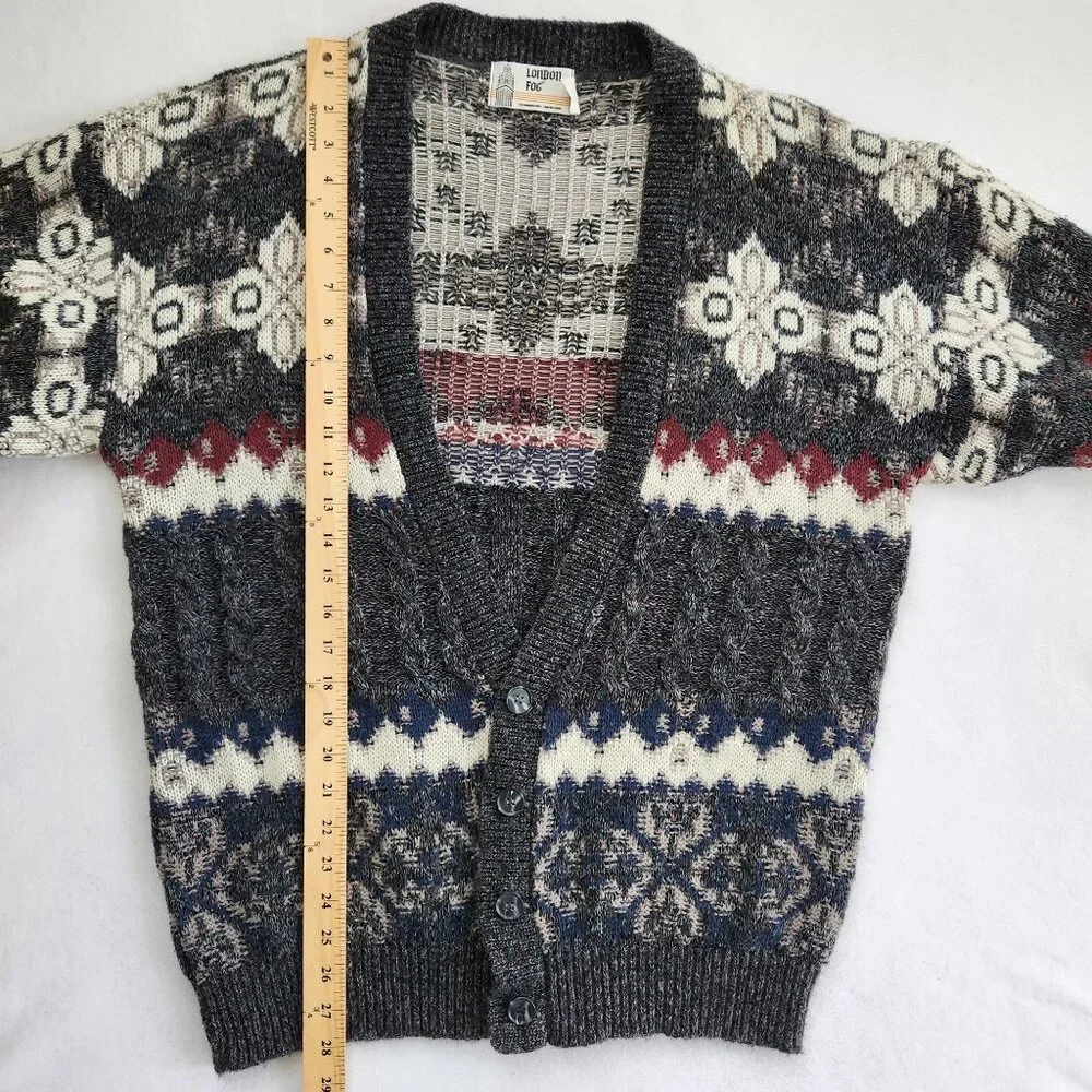 Vintage London Fog Cardigan Sweater Button Front  Alpaca Blend Grandpacore Dad L - Picture 10 of 11